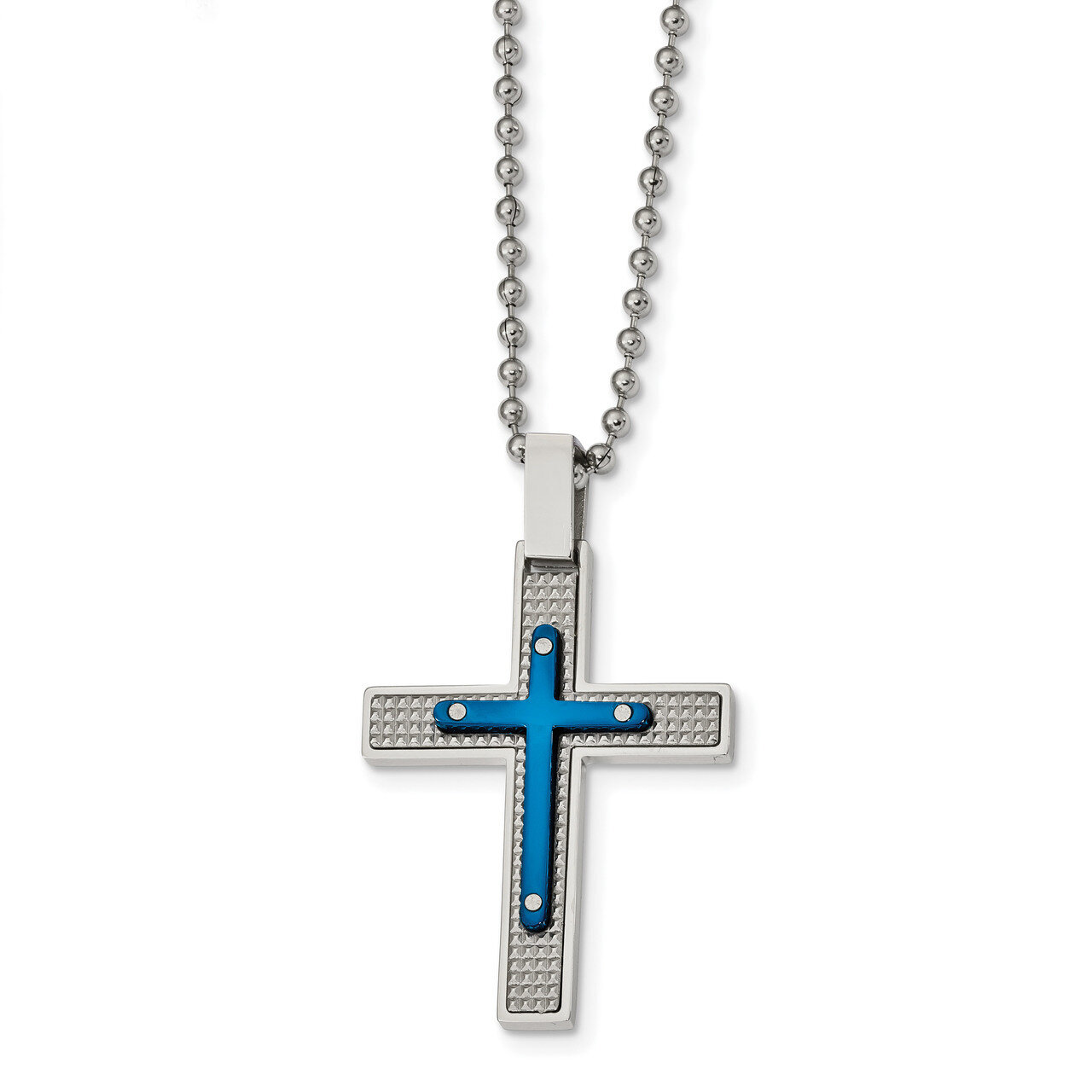 Textured Blue IP-plated Cross Necklace Stainless Steel Polished SRN2410-22 by Chisel, MPN: SRN2410-…