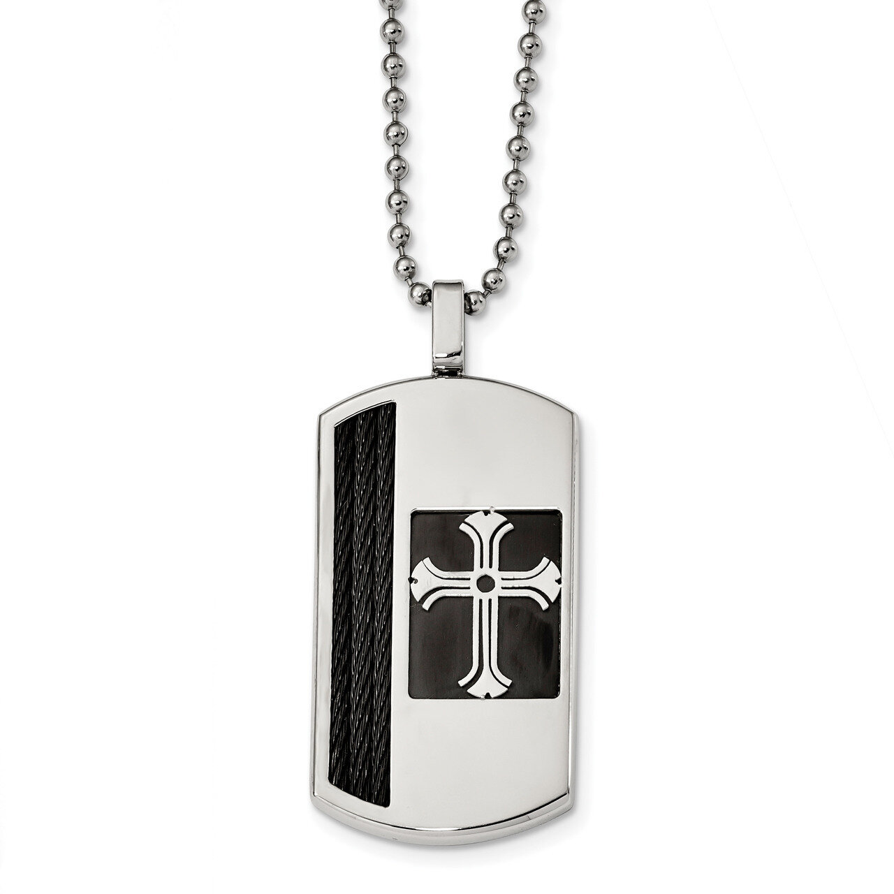 Black IP-plated Cross Dog Tag Stainless Steel Brushed and Polished SRN2414-22
