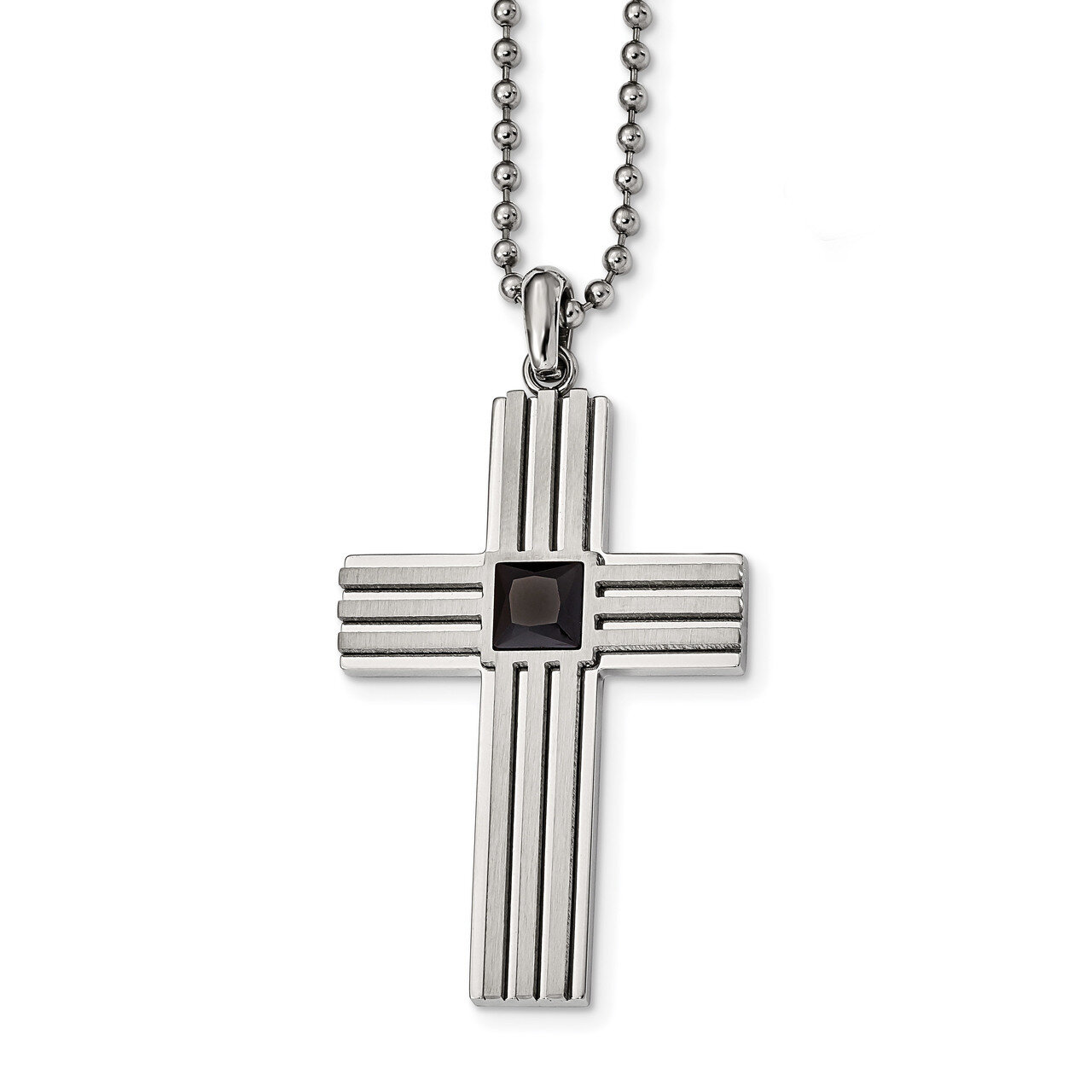 Black Diamond CZ Cross Necklace Stainless Steel Brushed and Polished SRN2415-24 by Chisel, MPN: SRN…