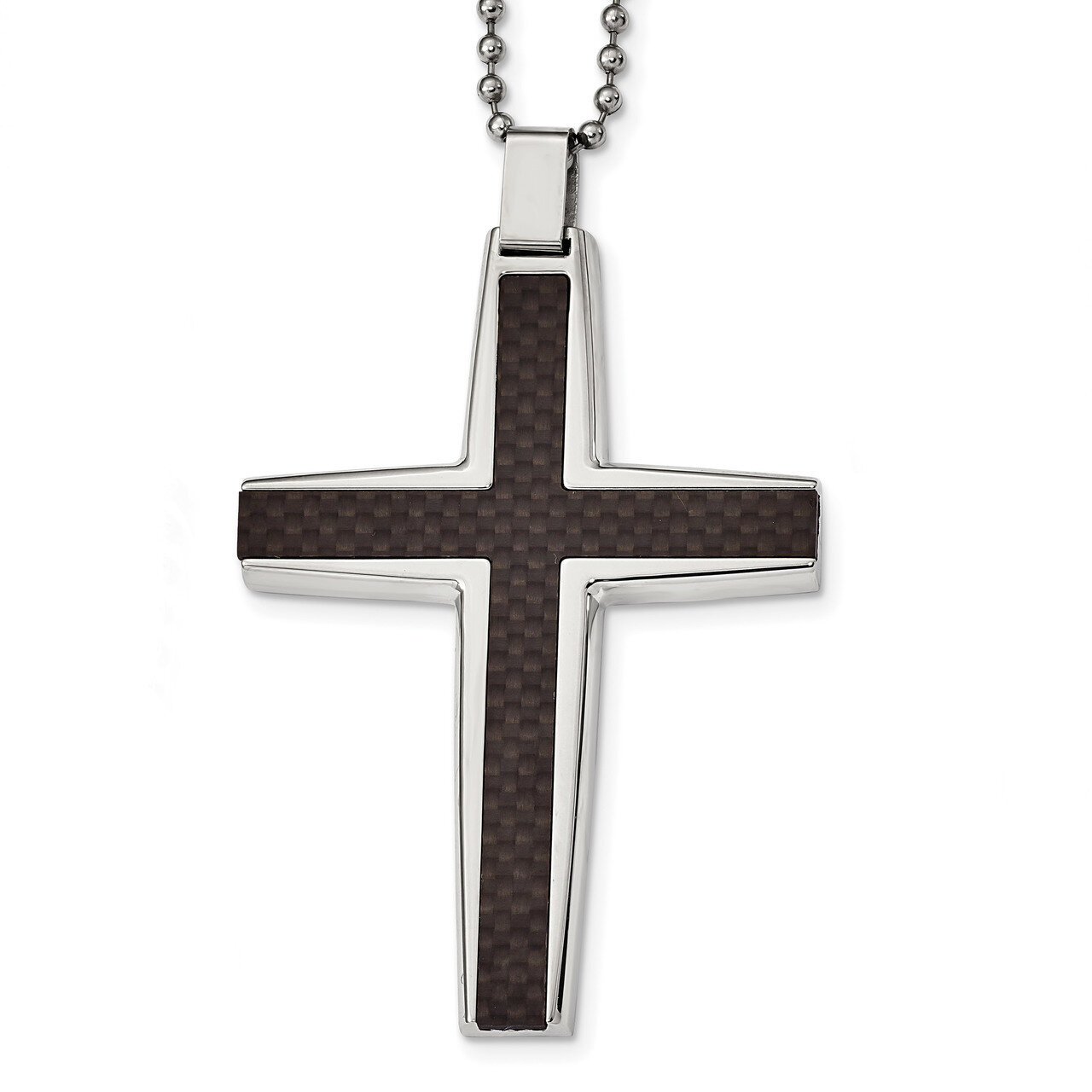 Black Carbon Fiber Cross Inlay Necklace Stainless Steel Polished SRN2416-22