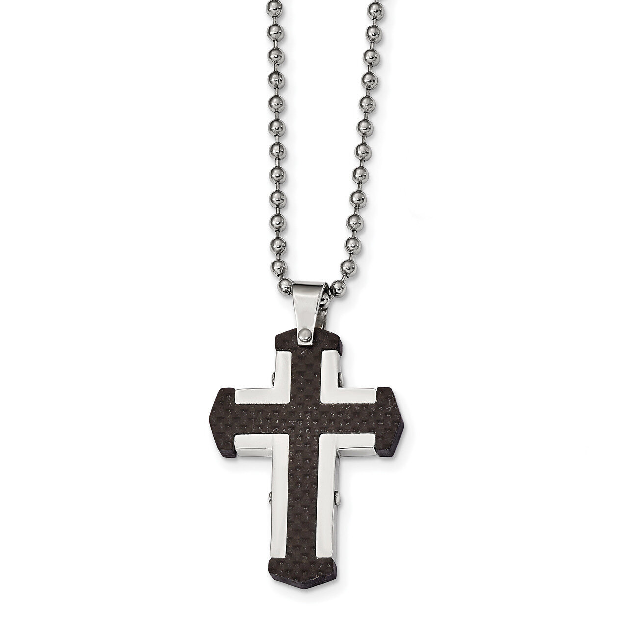 Solid Black Carbon Fiber Cross Necklace Stainless Steel Polished SRN2419-22 by Chisel, MPN: SRN2419…