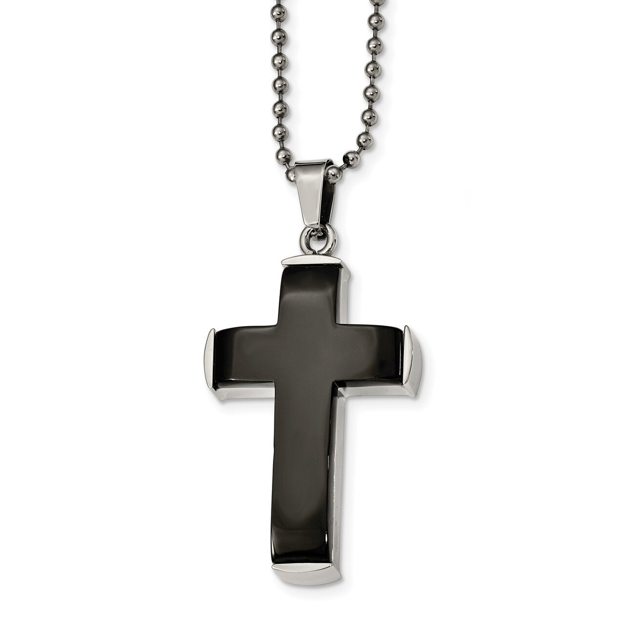 Black IP plated Cross Necklace Stainless Steel Polished SRN2421-22