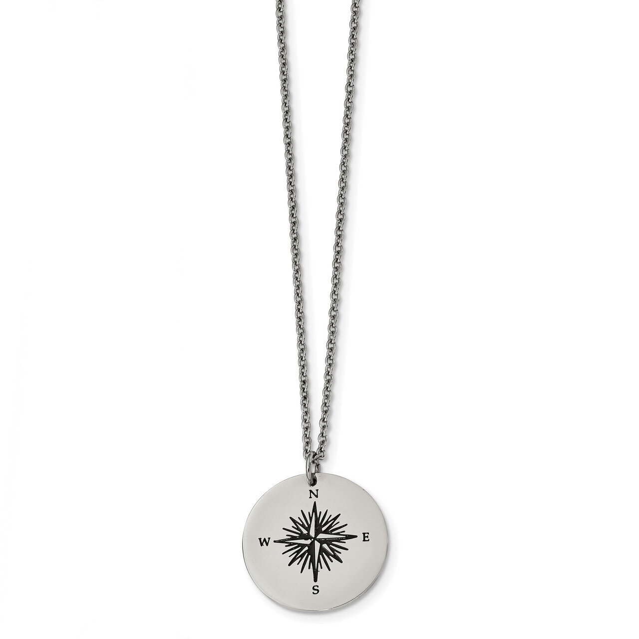 Enamel THOSE WHO WANDER Compass Necklace Stainless Steel Polished SRN2438-22 by Chisel, MPN: SRN243…