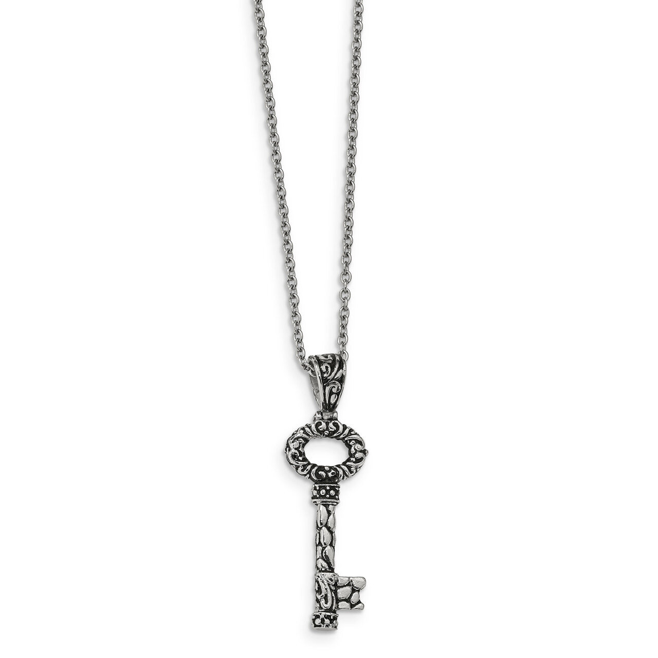 22 inch Key Necklace Stainless Steel Antiqued and Polished SRN2441-22