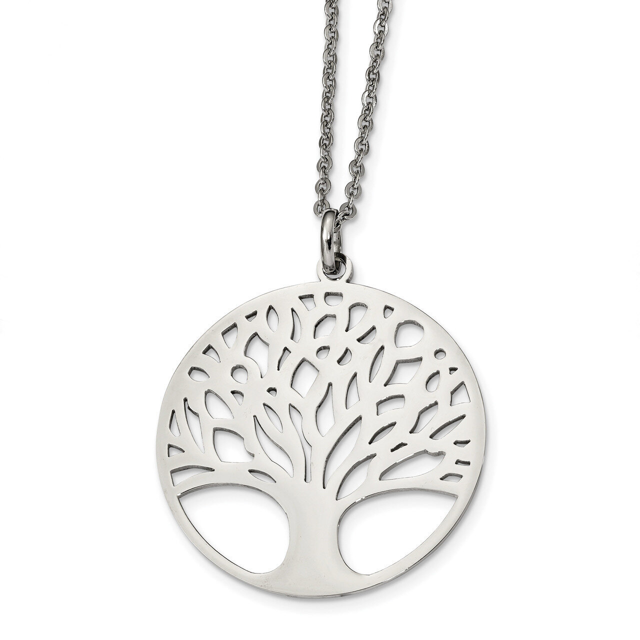 Tree of Life Cut-out Large Circle Necklace Stainless Steel Polished SRN2469-24 by Chisel, MPN: SRN2…