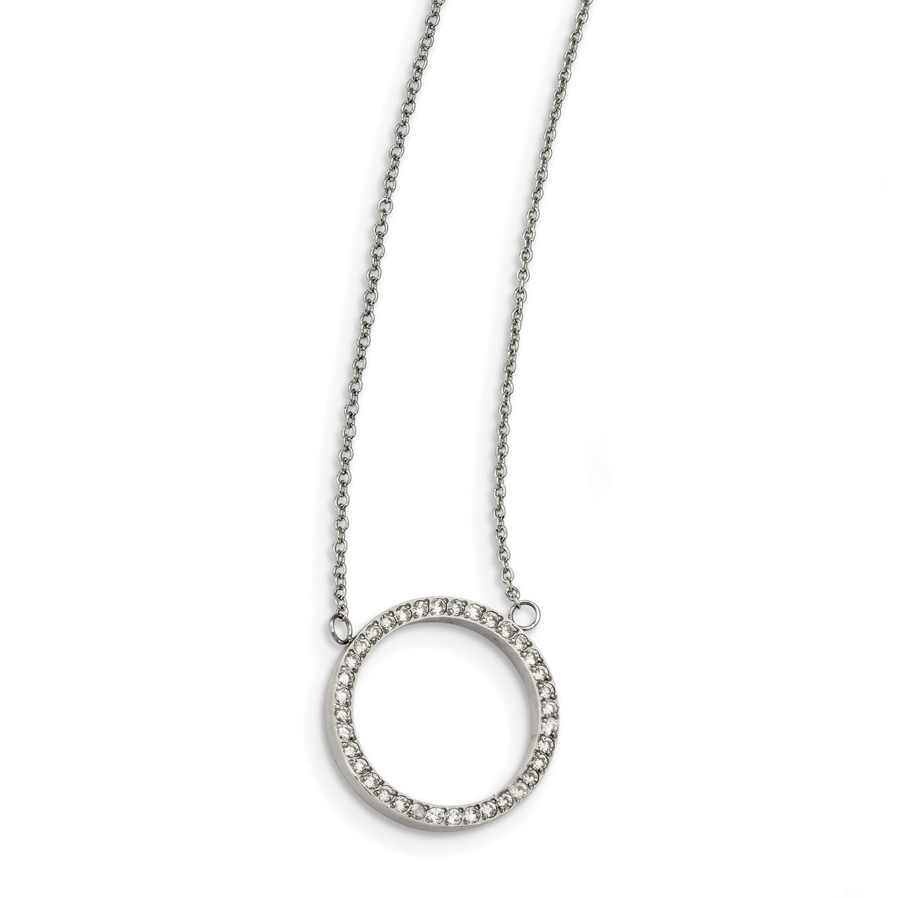 Diamond CZ Circle 2.5in Extender 17in Necklace Stainless Steel Polished SRN2471-17 by Chisel, MPN: …