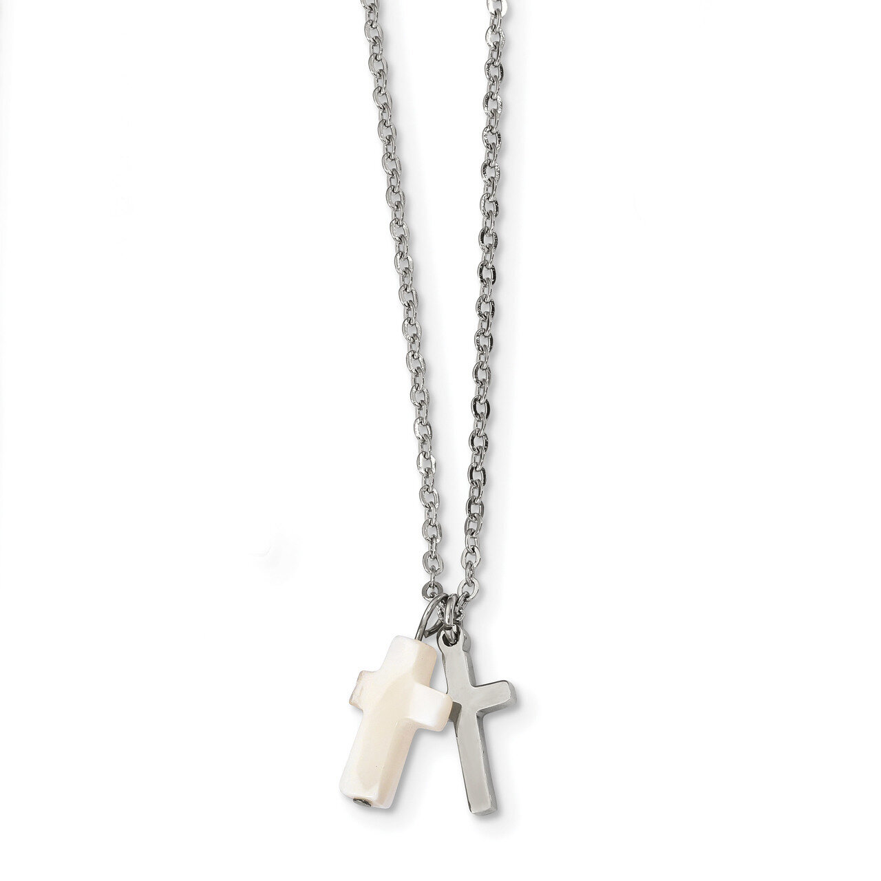 Shell Cross 1in. Extender Necklace Stainless Steel Polished SRN2487-16 by Chisel, MPN: SRN2487-16, …