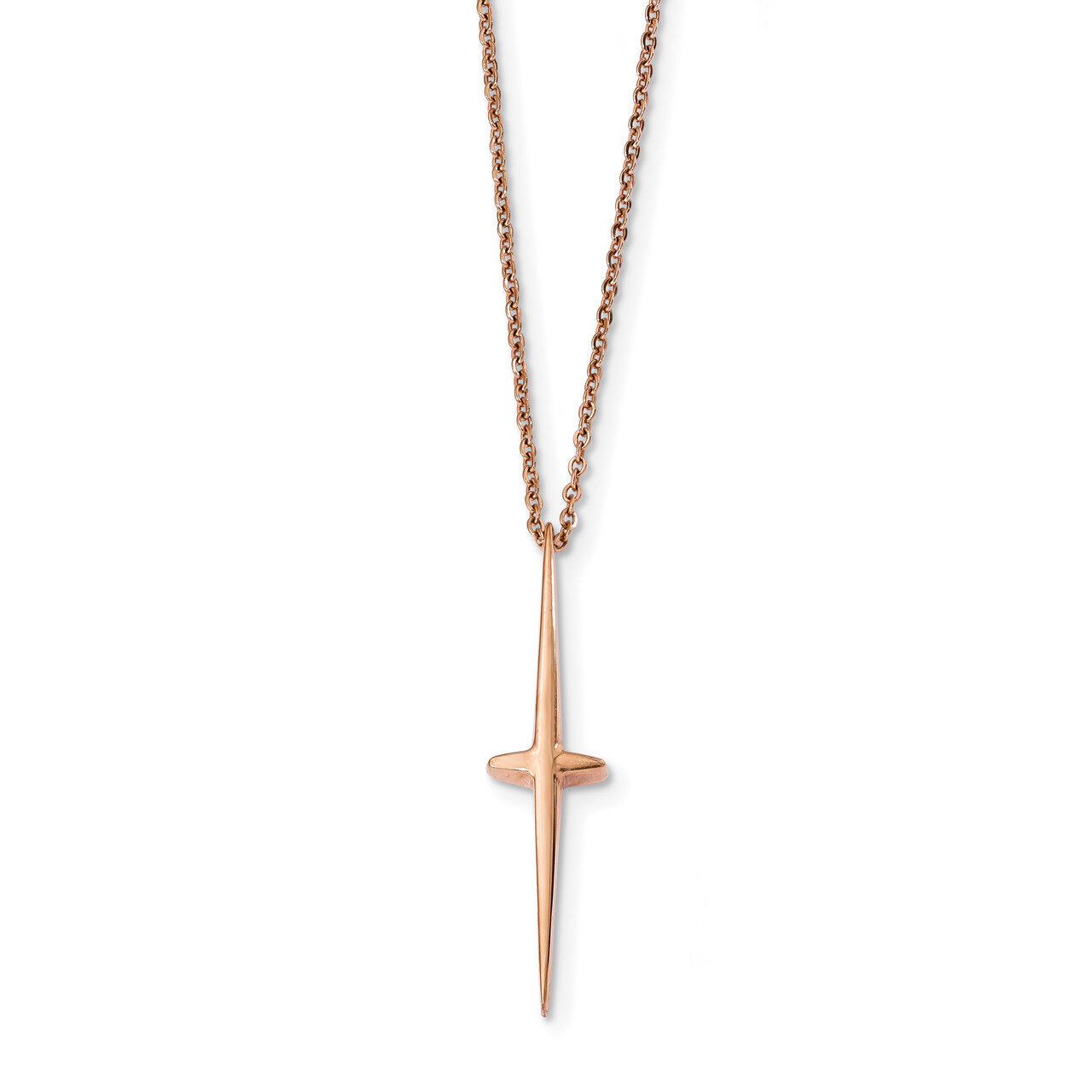 Rose IP-plated Cross 16 Inch with 2 inch Extender Necklace Stainless Steel Polished SRN2491-16 by C…