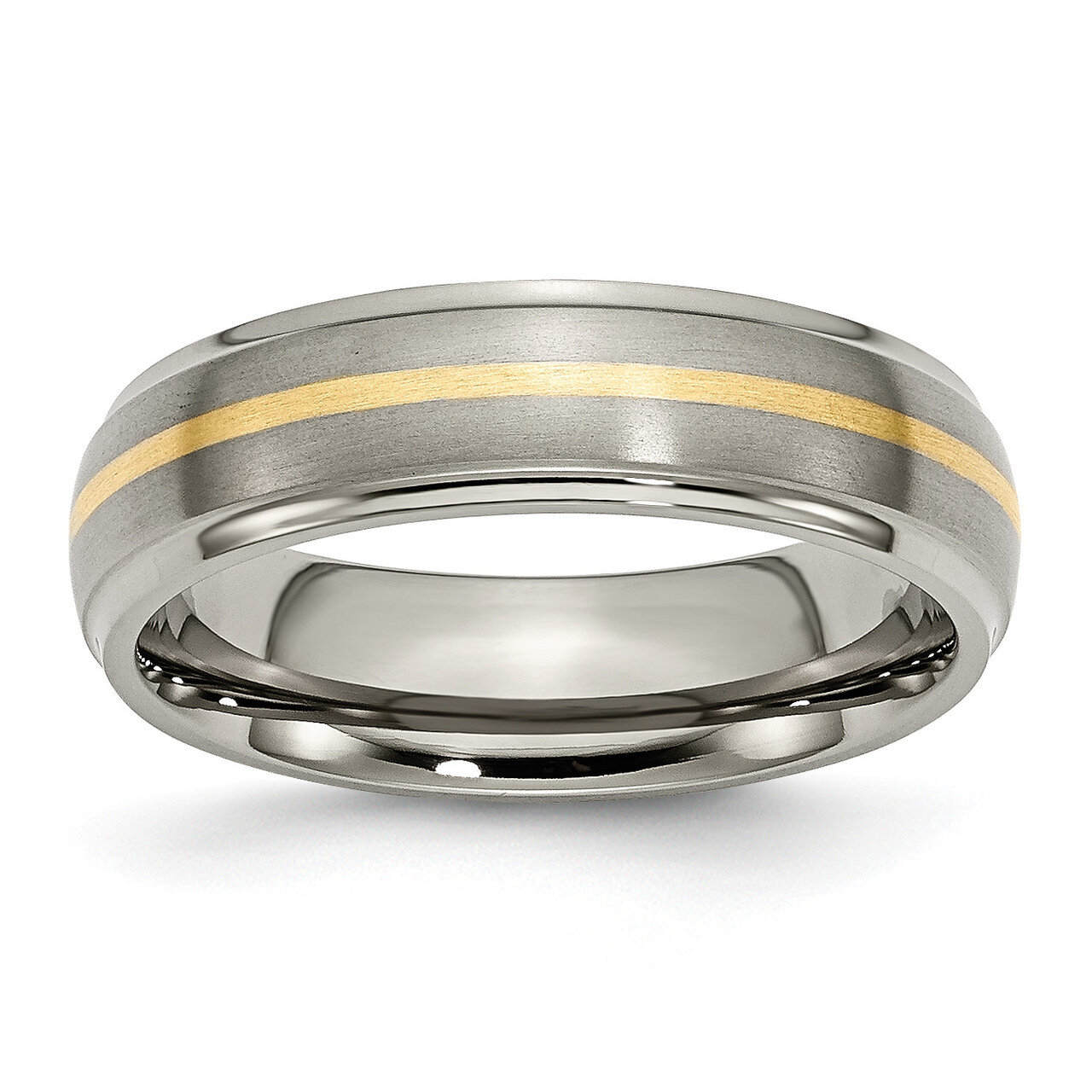 14k Yellow Inlay 6mm Brushed Polished Band Titanium Ridged Edge TB100 by Chisel, MPN: TB100, 883957…