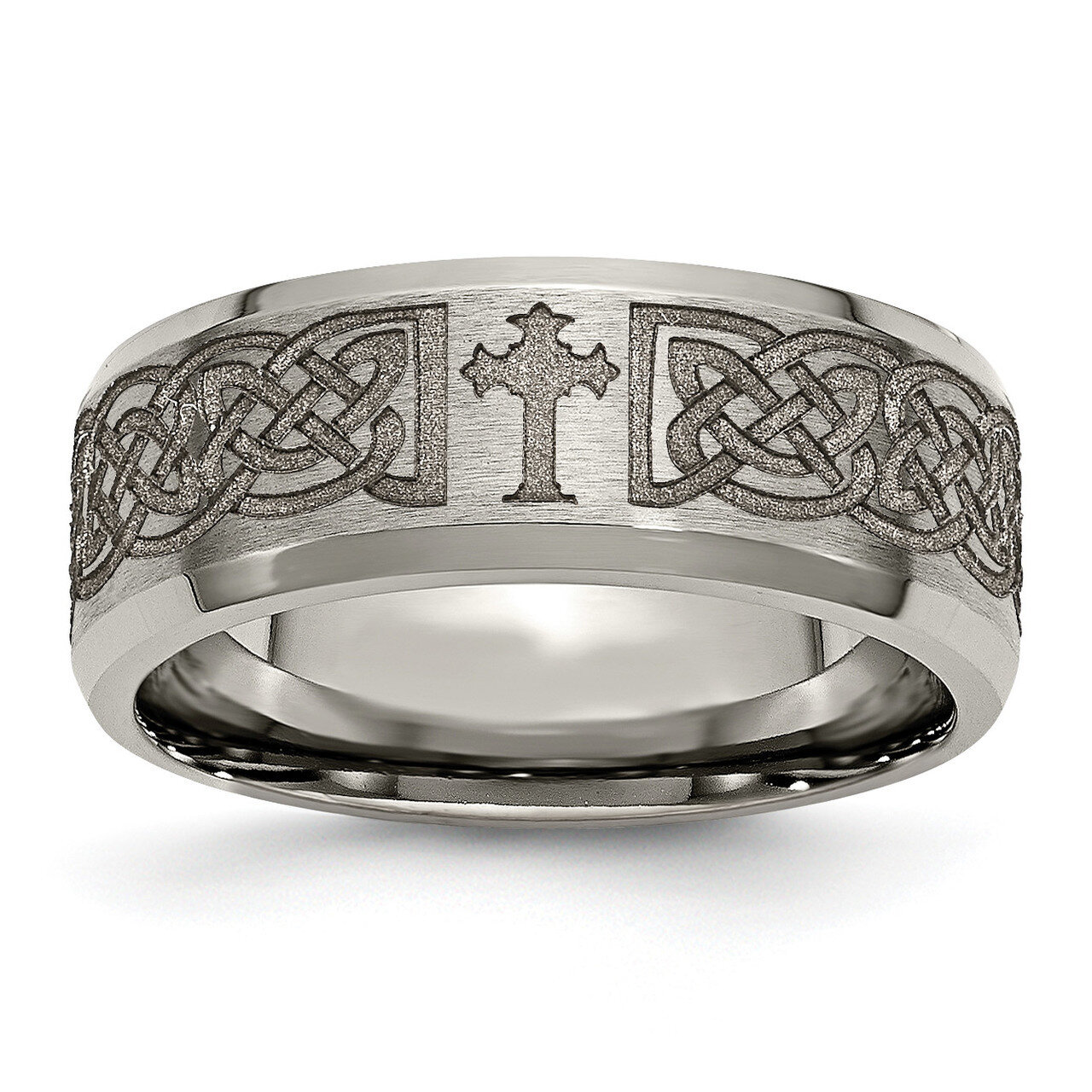 8mm Laser Design Brushed &amp; Polished Band Titanium Beveled Edge TB115K by Chisel, MPN: TB115K, 88677…