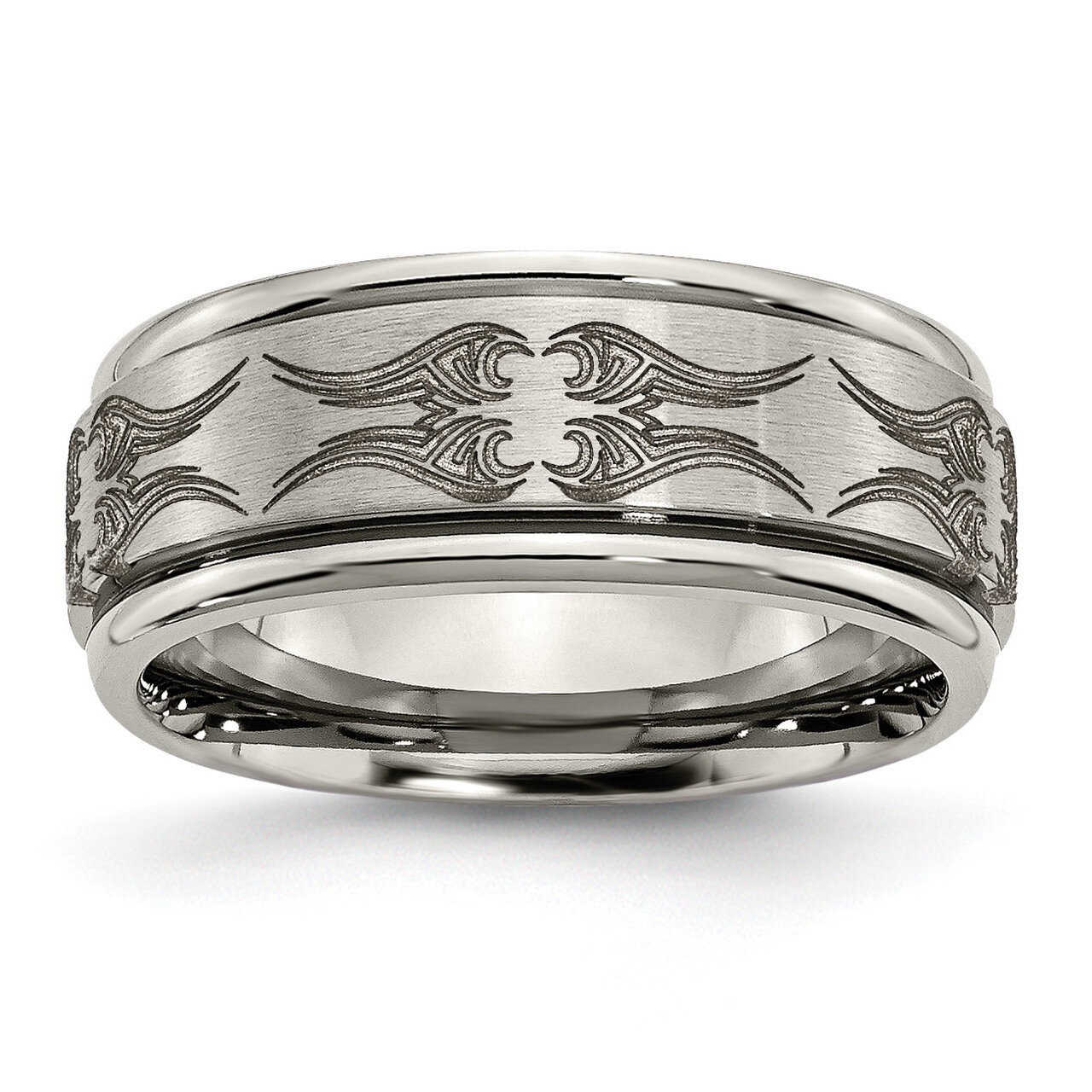8mm Laser Design Brushed &amp; Polished Band Titanium Ridged Edge TB11A by Chisel, MPN: TB11A, 88677404…