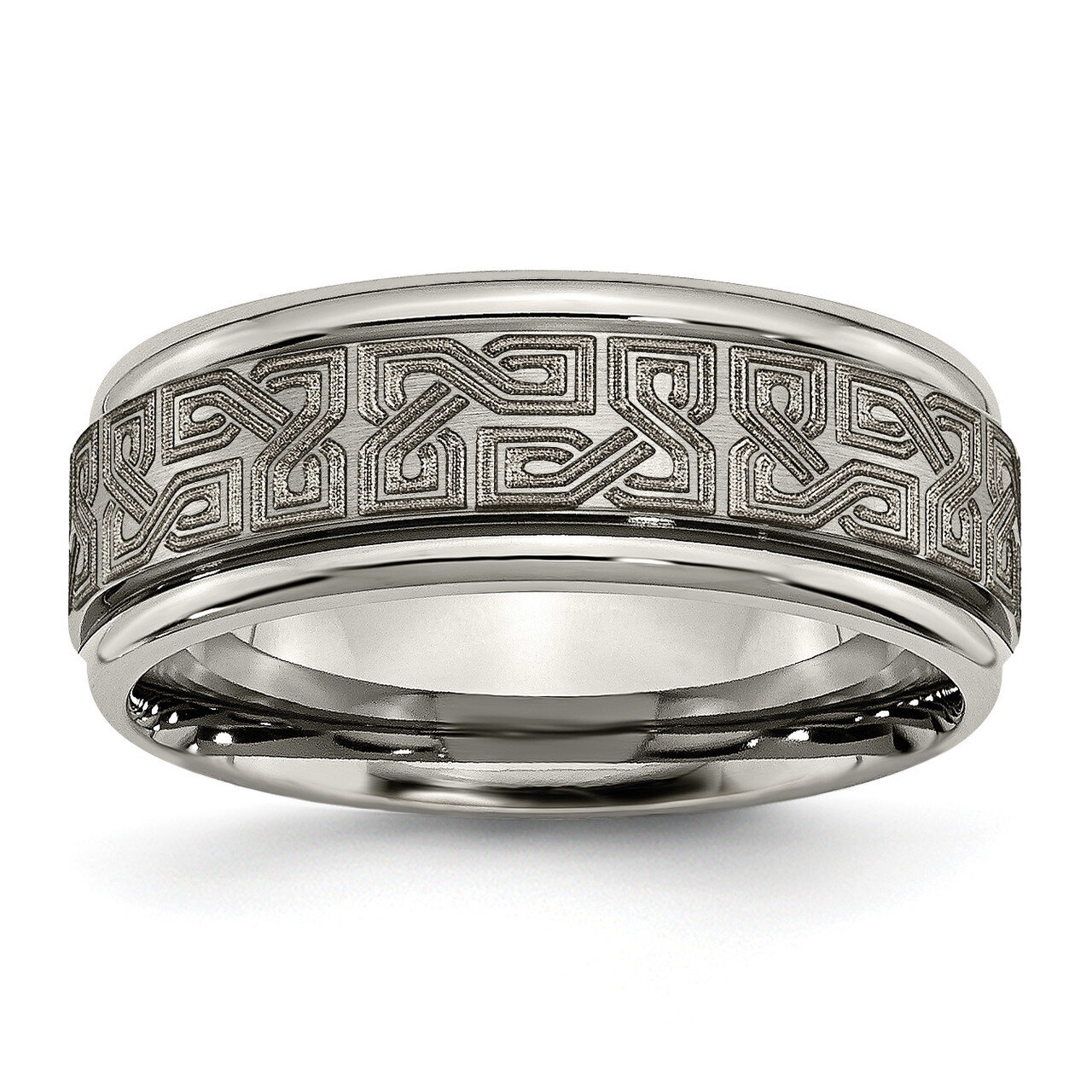 8mm Laser Design Brushed &amp; Polished Band Titanium Ridged Edge TB11E by Chisel, MPN: TB11E, 88677404…