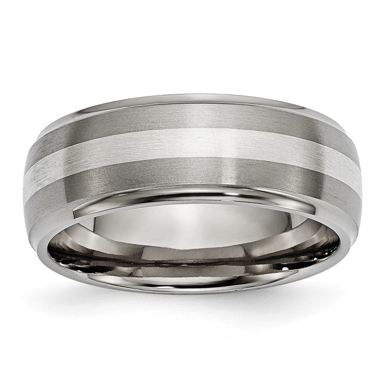 Sterling Silver Inlay 8mm Brushed Polished Band Titanium Ridged Edge TB16_CH by Chisel, MPN: TB16_C…