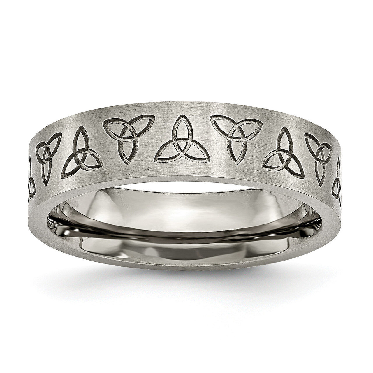 Flat Engraved Trinity Symbol Brushed 6mm Band Titanium TB267 by Chisel, MPN: TB267, 886774051482