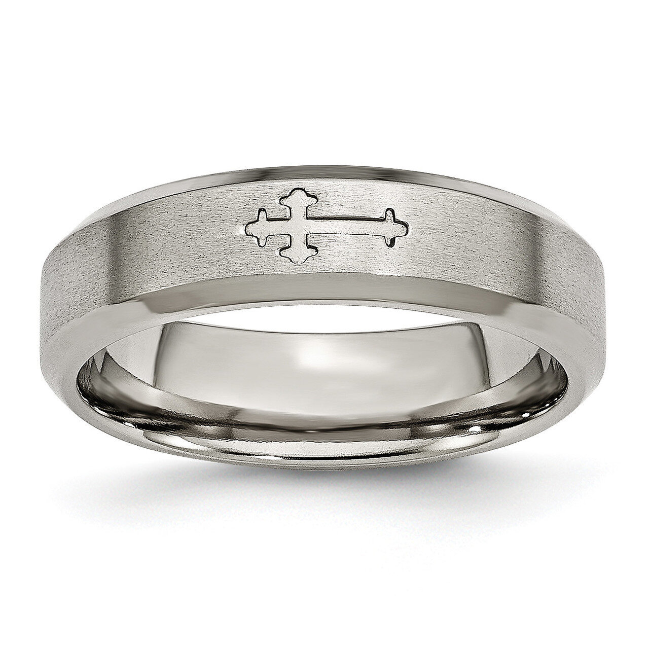 Cross Design 6mm Satin Beveled Edge Band Titanium TB334 by Chisel, MPN: TB334, 886774531267