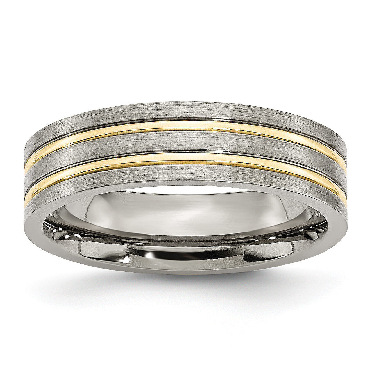 Yellow IP-plated 6mm Brushed & Polished Band Titanium Grooved TB361