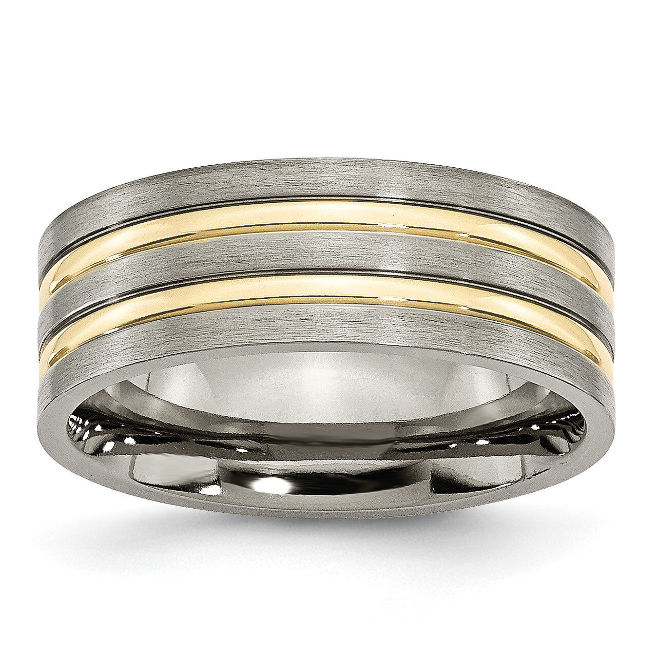 Yellow IP-plated 8mm Brushed & Polished Band Titanium Grooved TB362