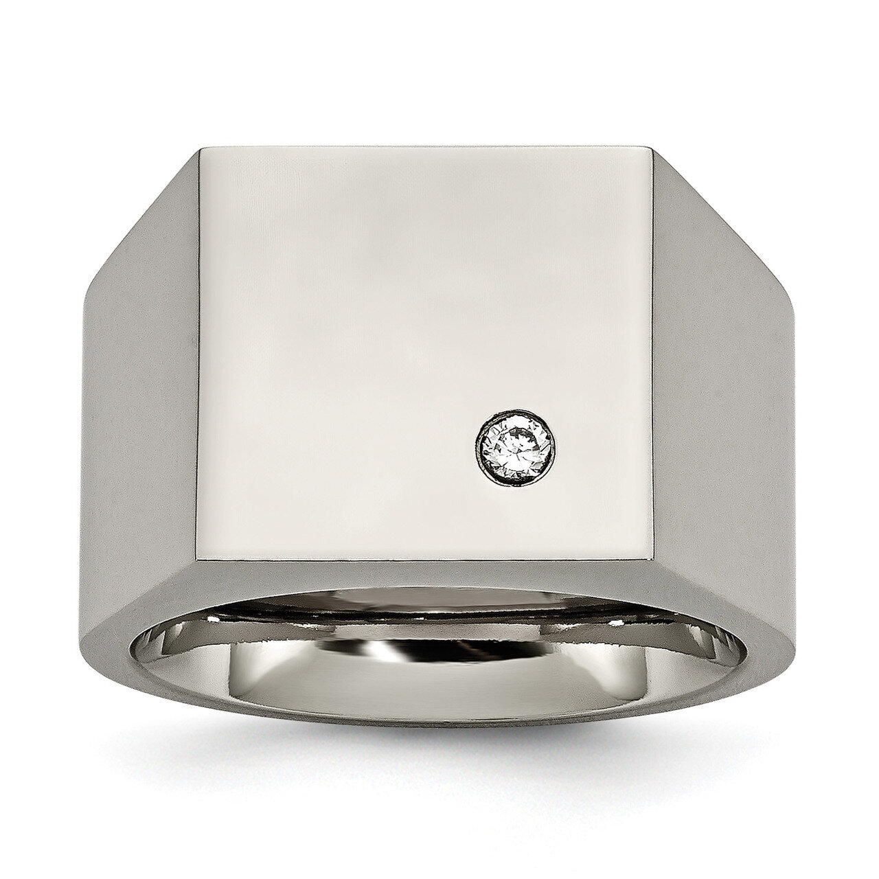 Diamond CZ Signet Ring Titanium Polished TB426 by Chisel, MPN: TB426, 886774305981