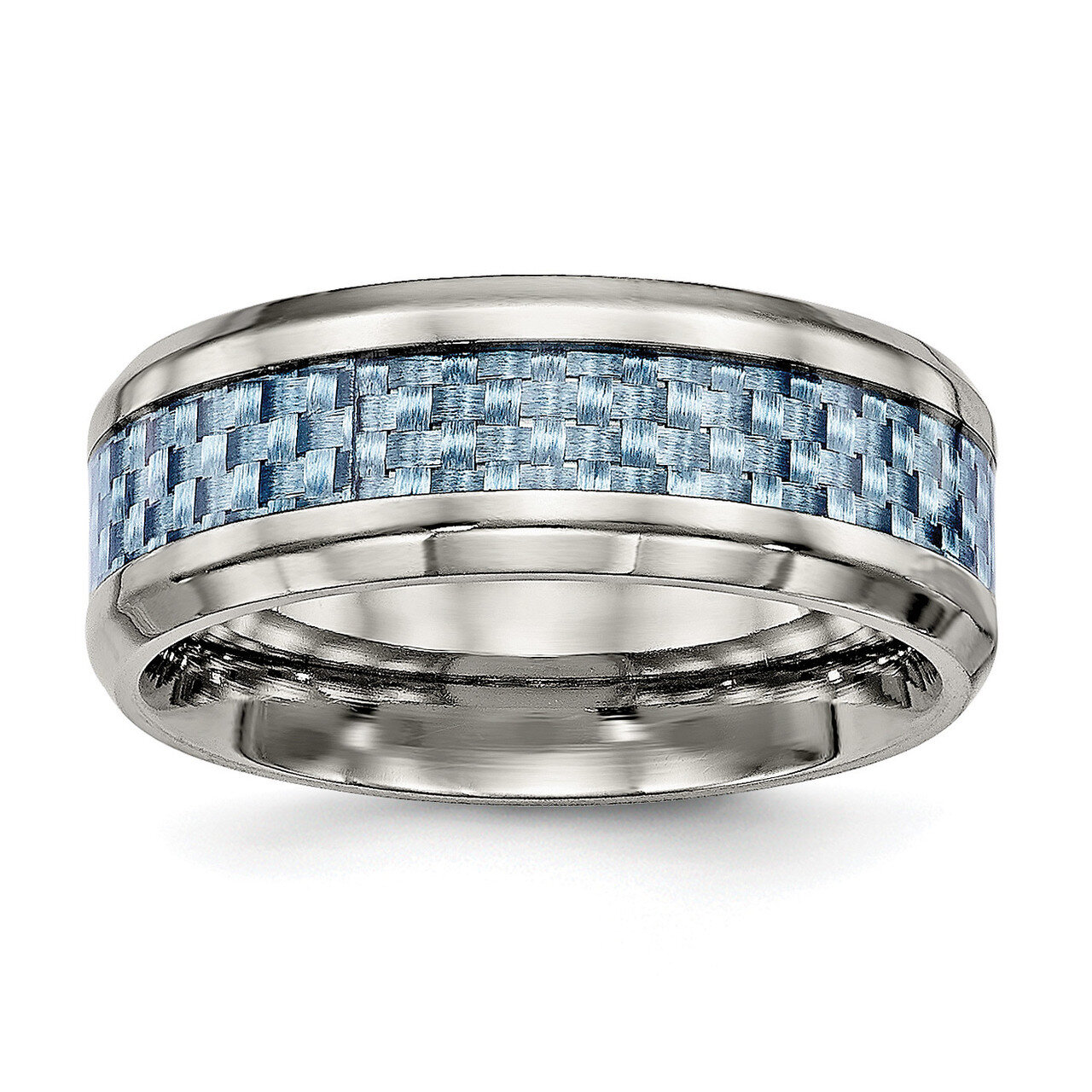 Blue Carbon Fiber Inlay Ring Titanium Polished TB463