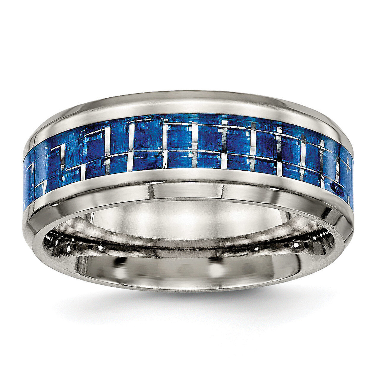 Blue White Carbon Fiber Inlay Ring Titanium Polished TB465 by Chisel, MPN: TB465, 886774534985
