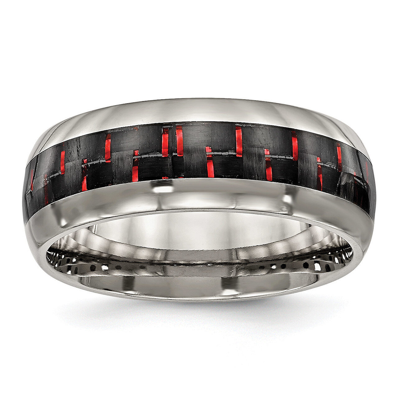 Black Red Carbon Fiber Inlay Ring Titanium Polished TB466 by Chisel, MPN: TB466, 886774535074