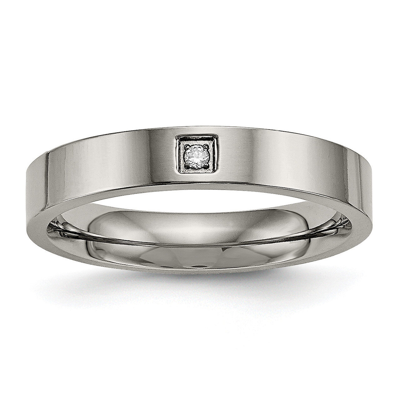 Flat Comfort Back Diamond CZ Ring Titanium Polished TB468 by Chisel, MPN: TB468, 191101627699