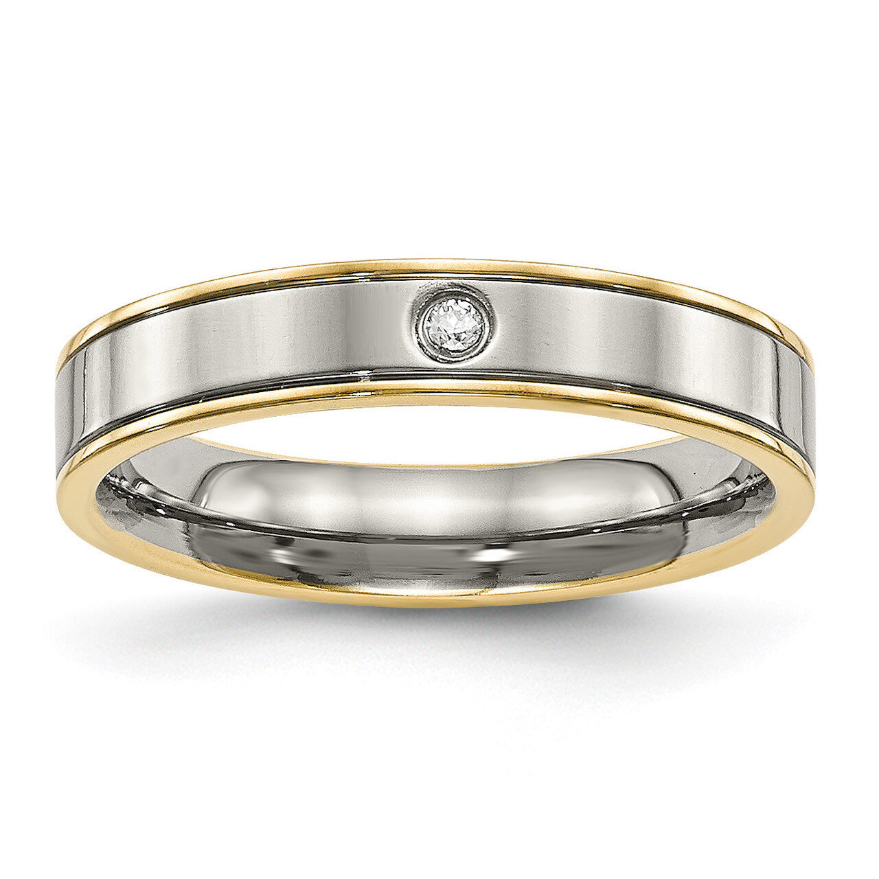 Yellow IP Grooved Comfort Back Diamond CZ Ring Titanium Polished TB472 by Chisel, MPN: TB472, 19110…