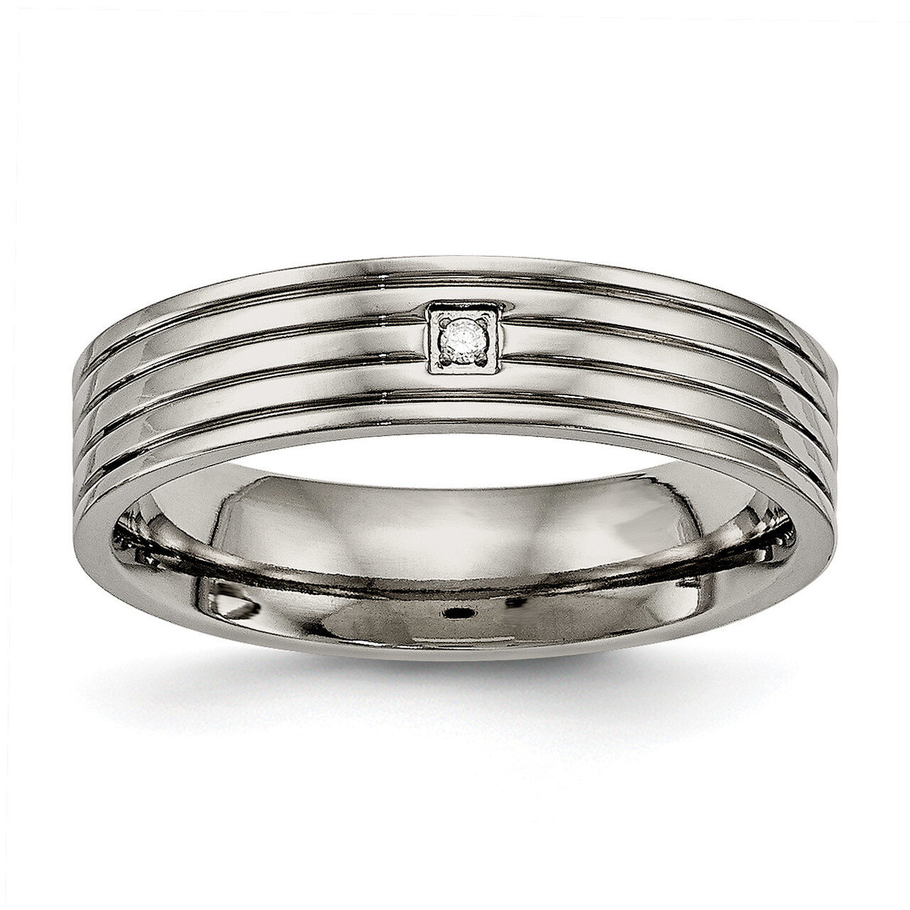Grooved Comfort Back Diamond CZ Ring Titanium Polished TB474 by Chisel, MPN: TB474, 191101628016