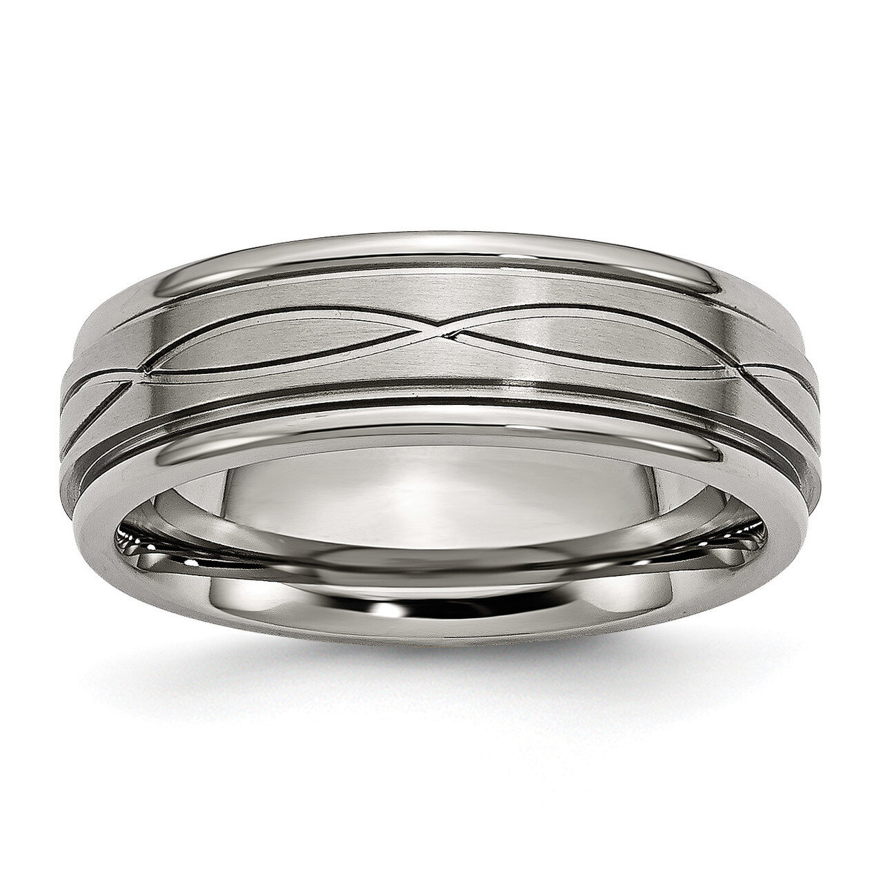 Criss-cross Design Brushed Center Ridged Edge Band Titanium Polished TB73_CH by Chisel, MPN: TB73_C…