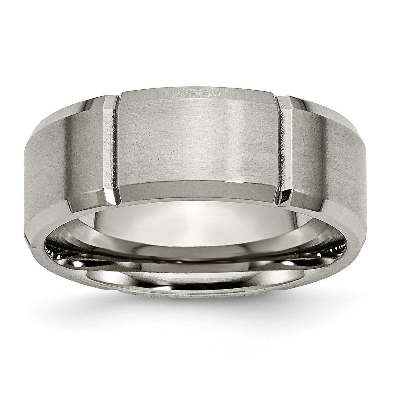 Grooved 8mm Brushed and Polished Band Titanium Beveled Edge TB76_CH