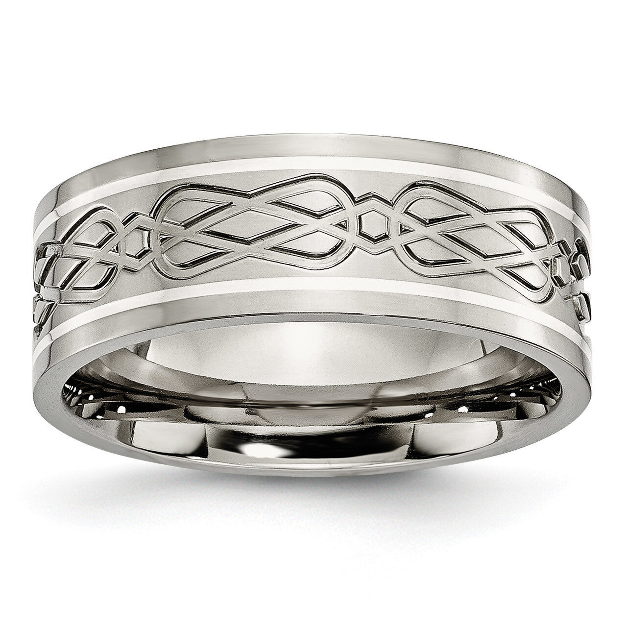 Sterling Silver Inlay Celtic Knot Flat 8mm Polished Band Titanium TB79_CH by Chisel, MPN: TB79_CH, …