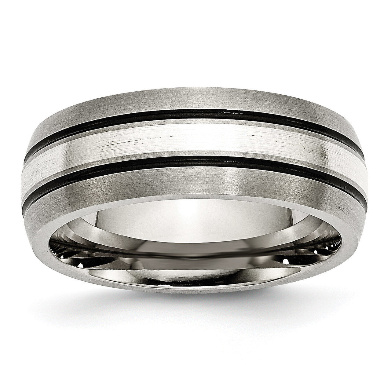 Sterling Silver Inlay 8mm Brushed Antiqued Band Titanium Grooved  TB85_CH by Chisel, MPN: TB85_CH, …