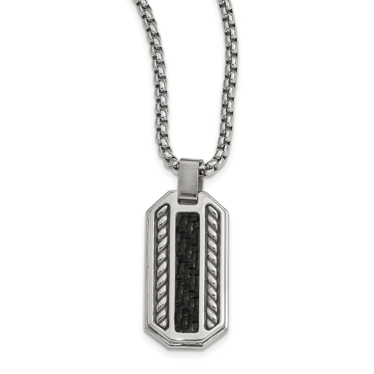 Edward Mirell Stainless Steel Black Carbon Fiber Dog Tag Pendant Necklace by Edward Mirell, MPN: EM…