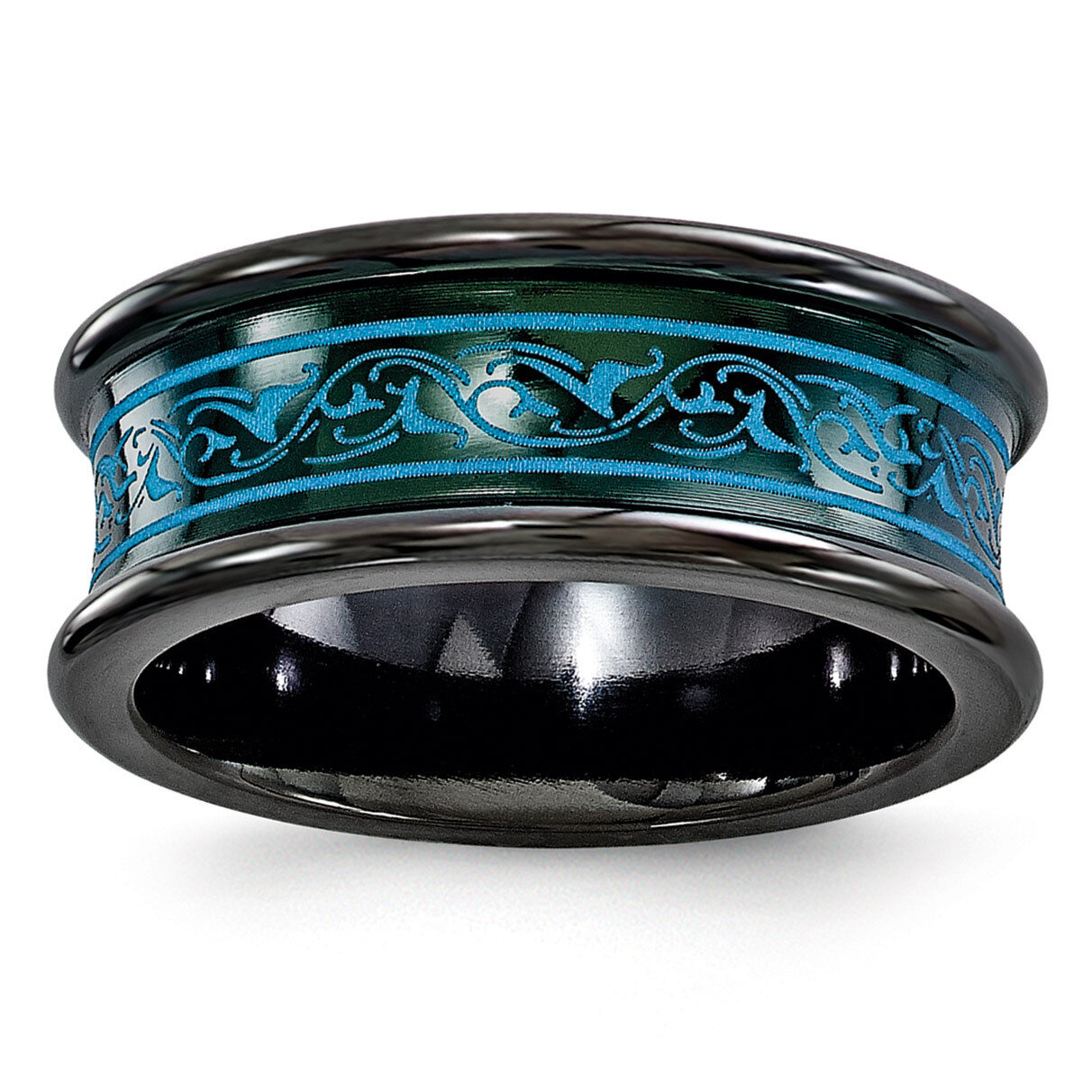 Edward Mirell Black Ti Concave Anodized Teal Concave Band