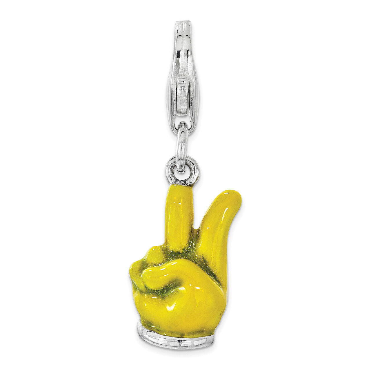 Yellow Enameled Hand Peace Sign Charm - Sterling Silver QCC1142