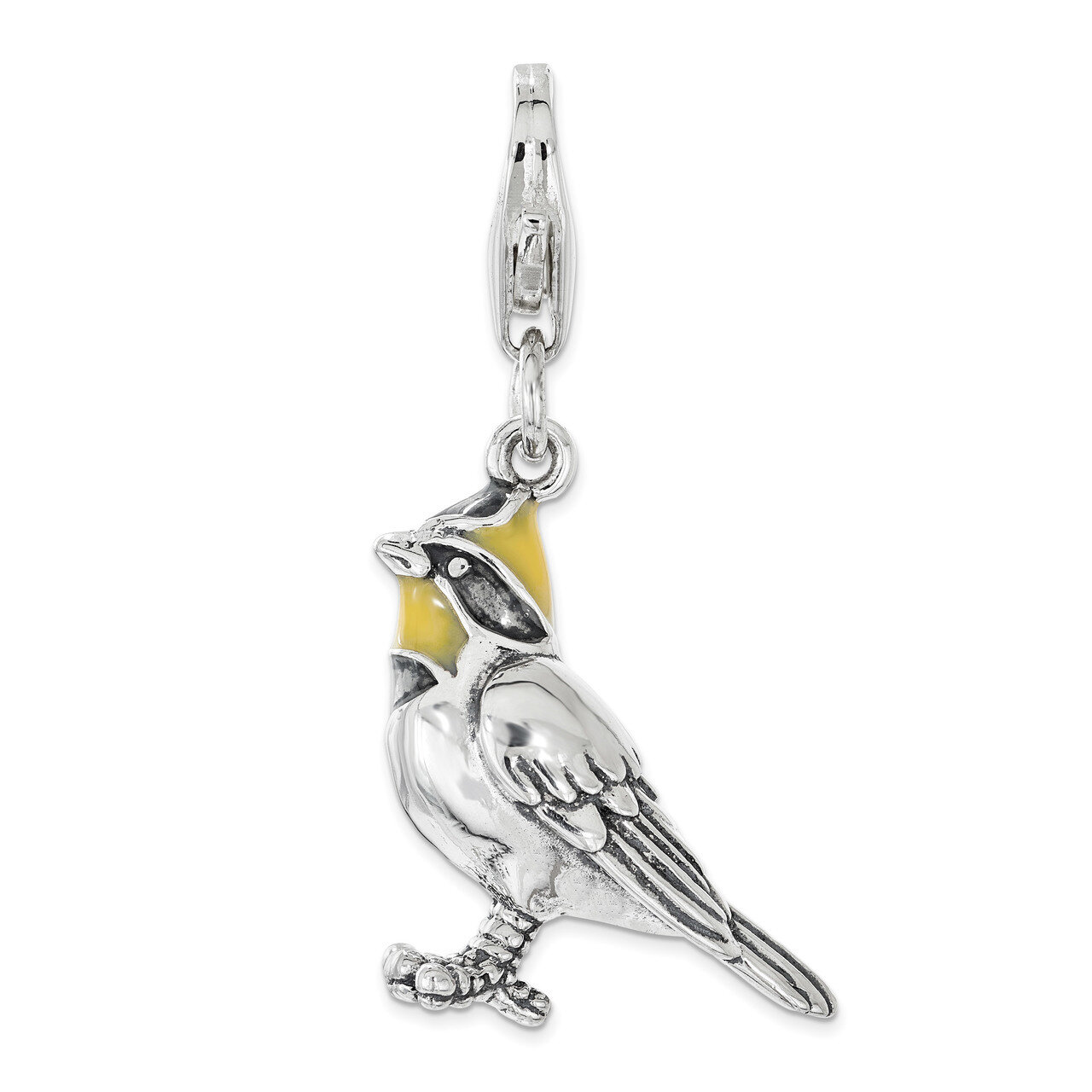 Yellow Enameled Bird Charm - Sterling Silver QCC1152