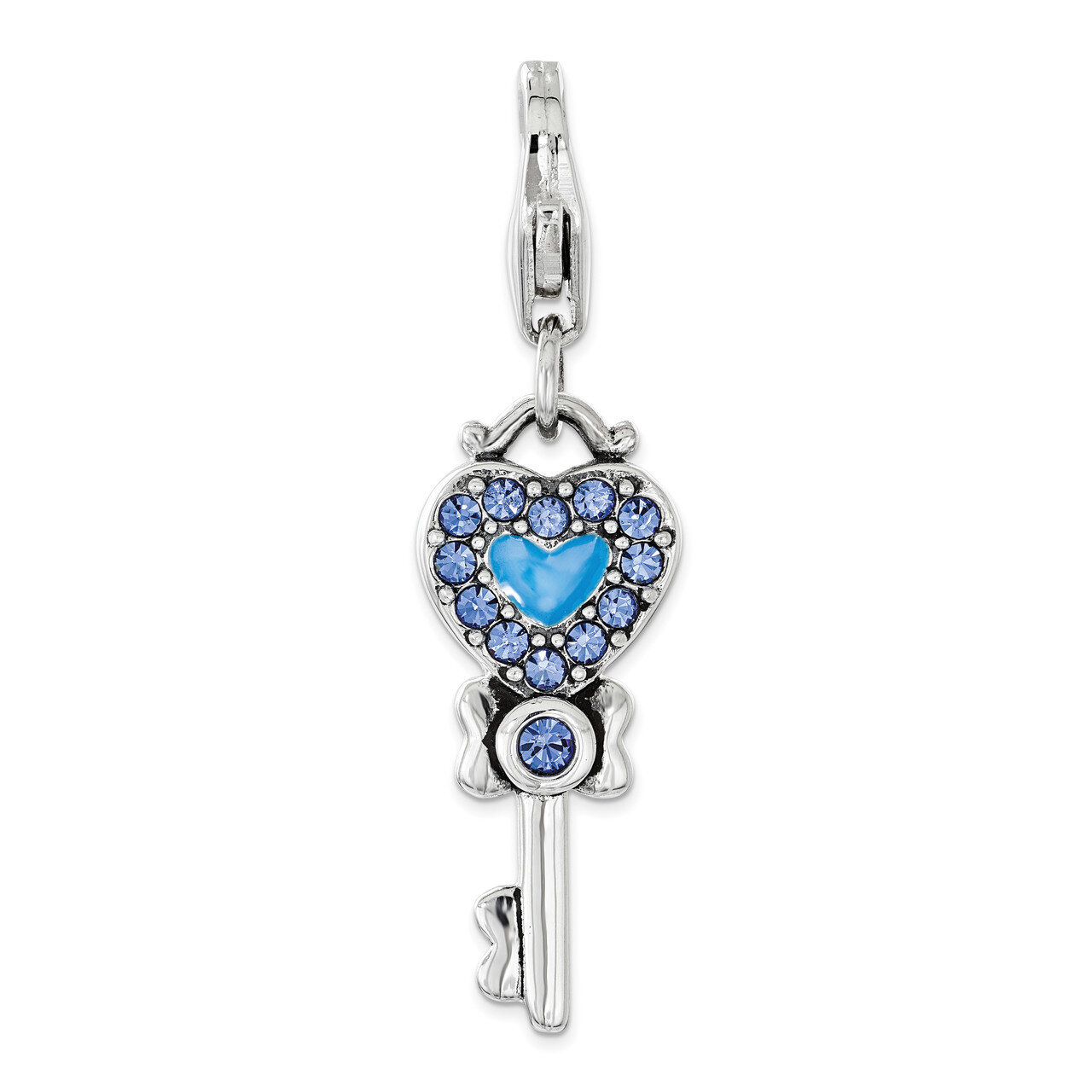 Pink & Blue Swarovski Rvsble Heart Key Char - Sterling Silver QCC1163