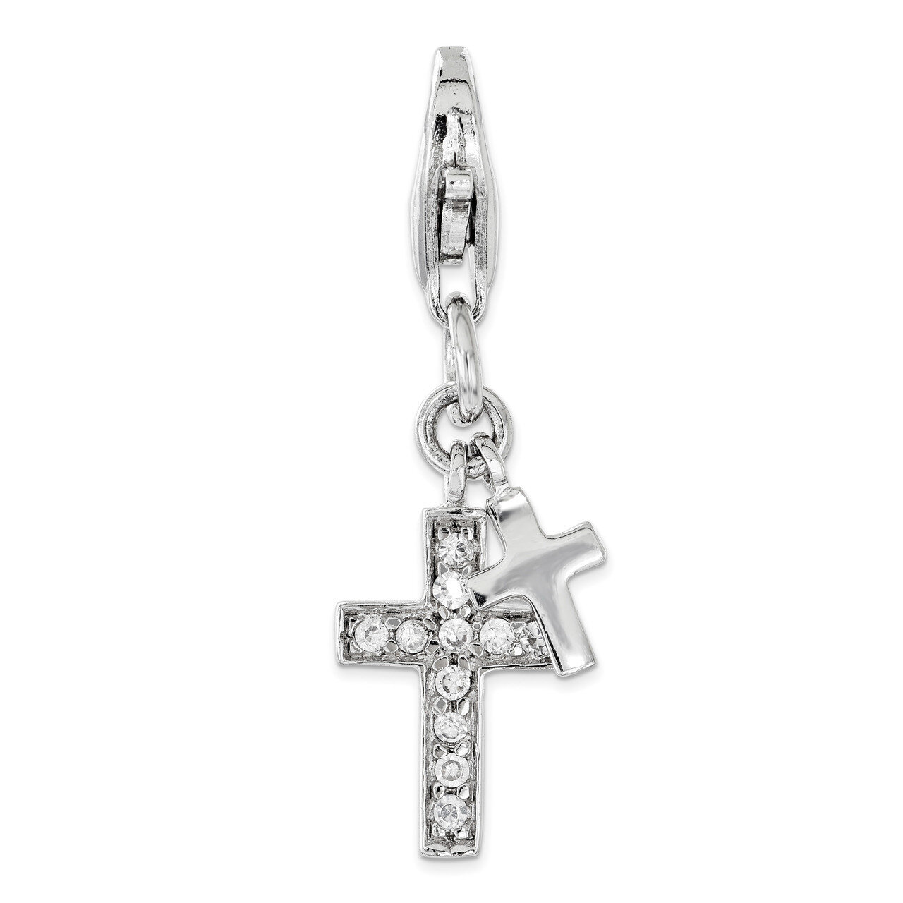 CZ Two Cross Charm - Sterling Silver Polished QCC1177