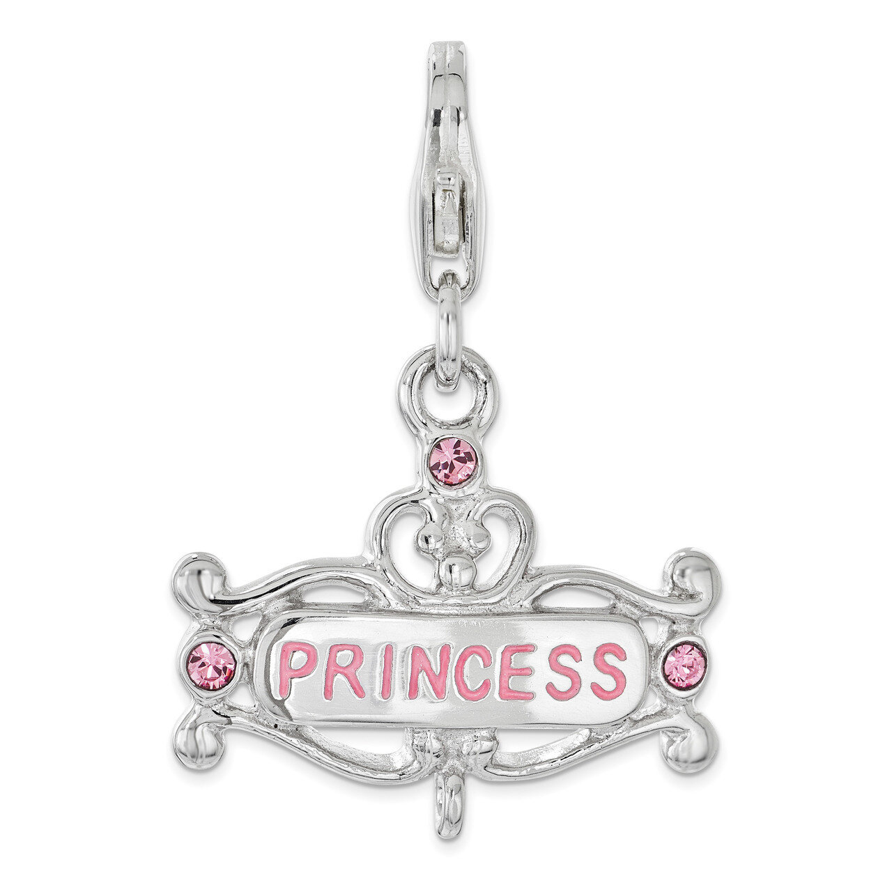 Pink CZ Princess Charm - Sterling Silver Polished QCC1180