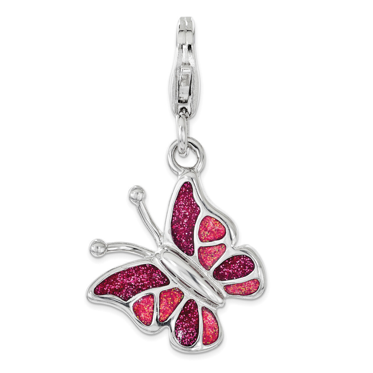 Pink & White Enameled Butterfly Charm - Sterling Silver QCC1181