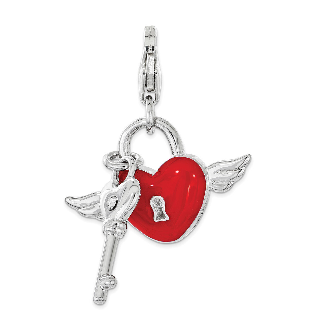 Swarovski Red Heart Key Charm - Sterling Silver Enameled QCC1192