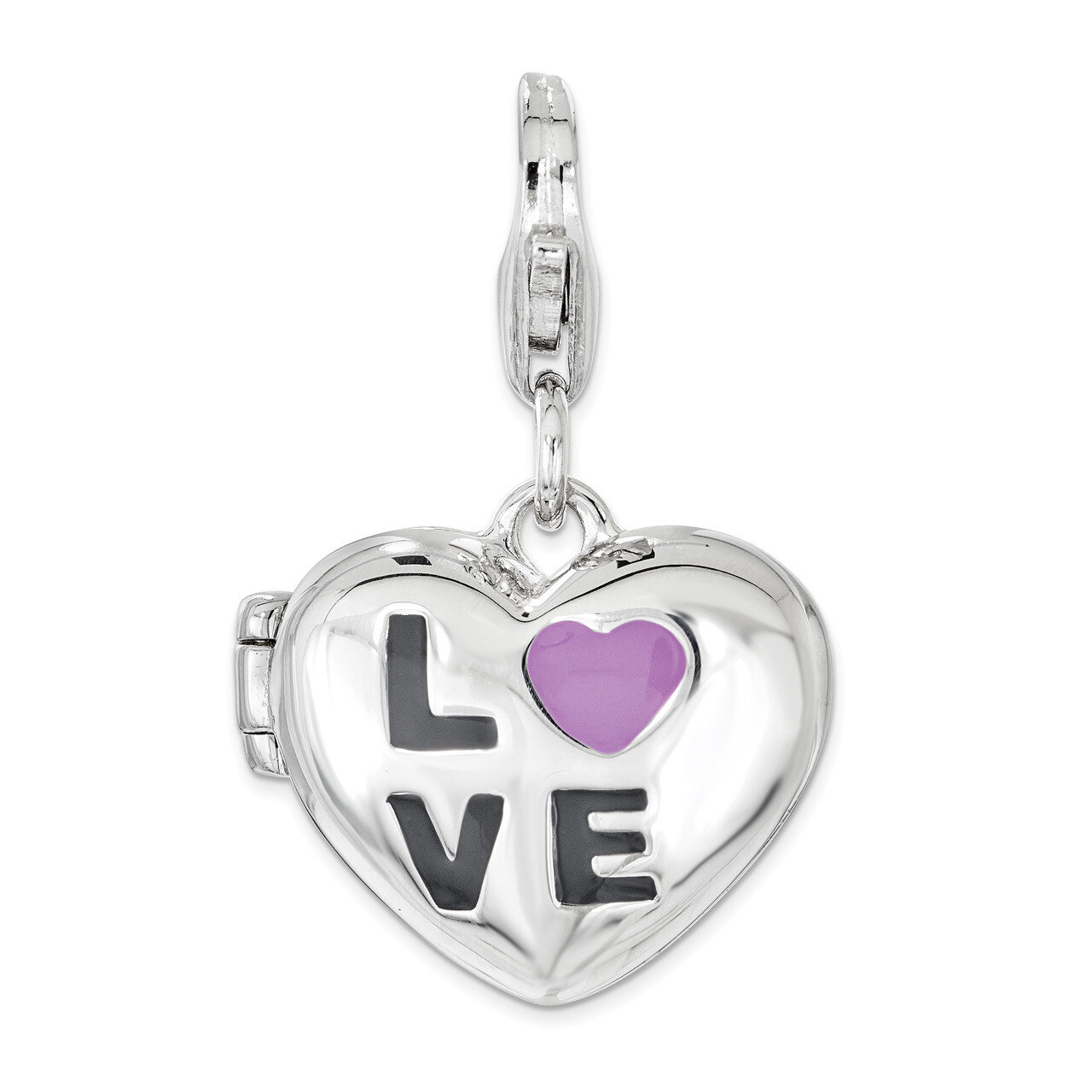 LOVE Heart Locket Charm - Sterling Silver Enameled QCC1203
