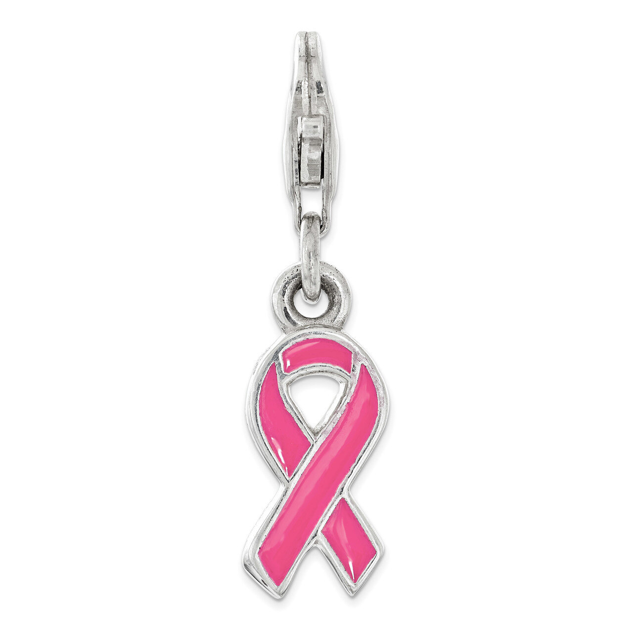 Pink Enameled Awareness Ribbon Charm - Sterling Silver QCC1209