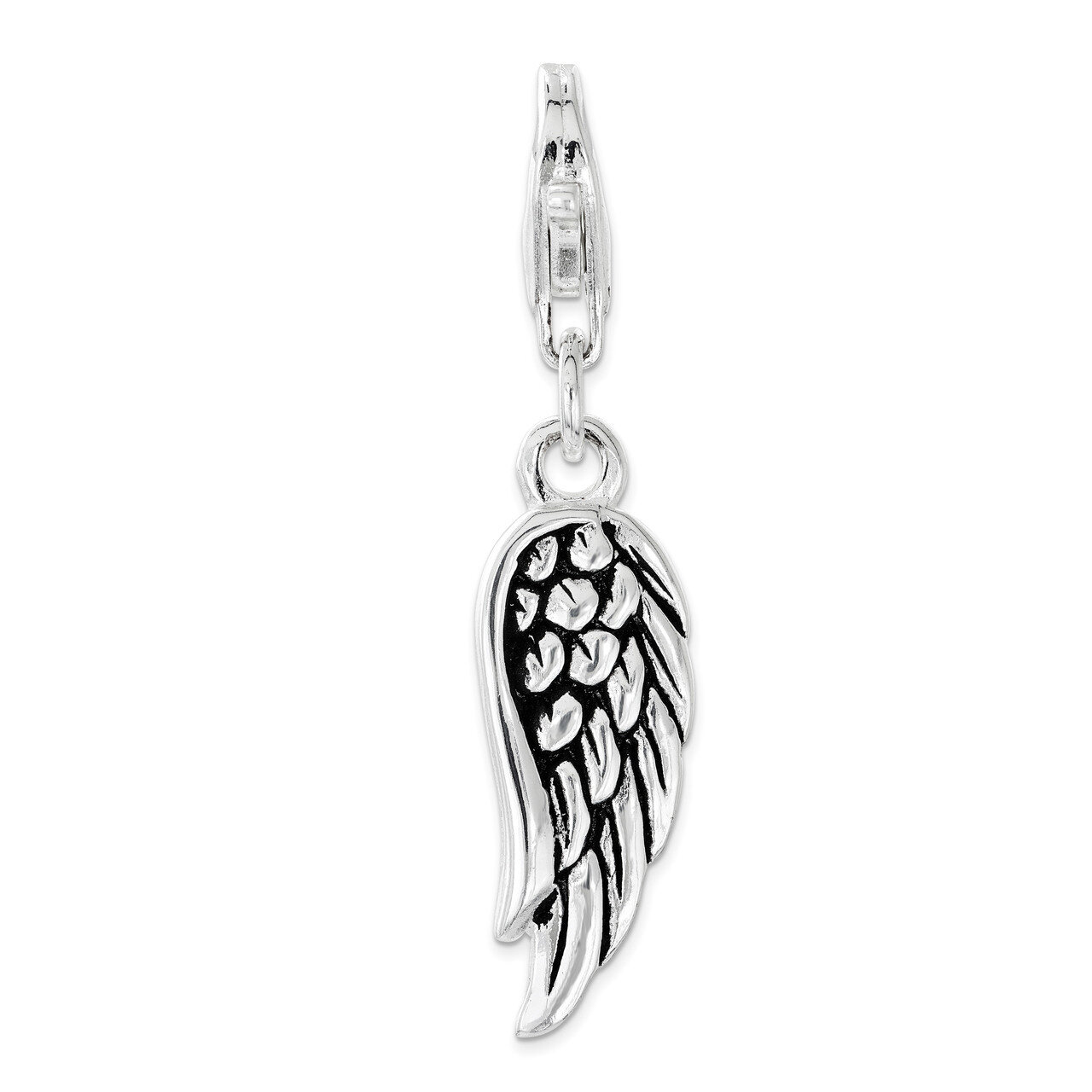 Oxidized 3D Wing Charm - Sterling Silver Polished QCC1218