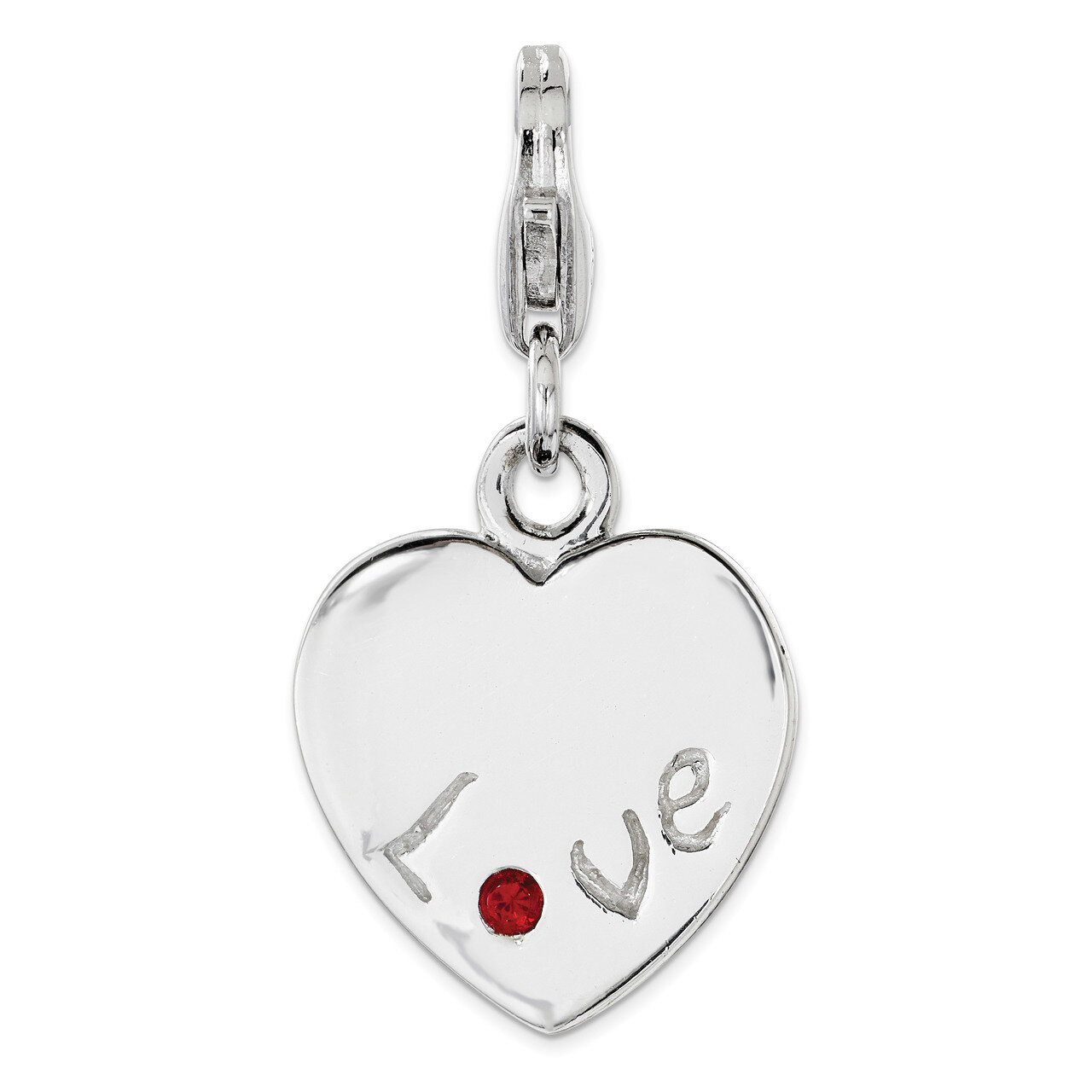 Red CZ LOVE Heart Charm - Sterling Silver Polished QCC1223