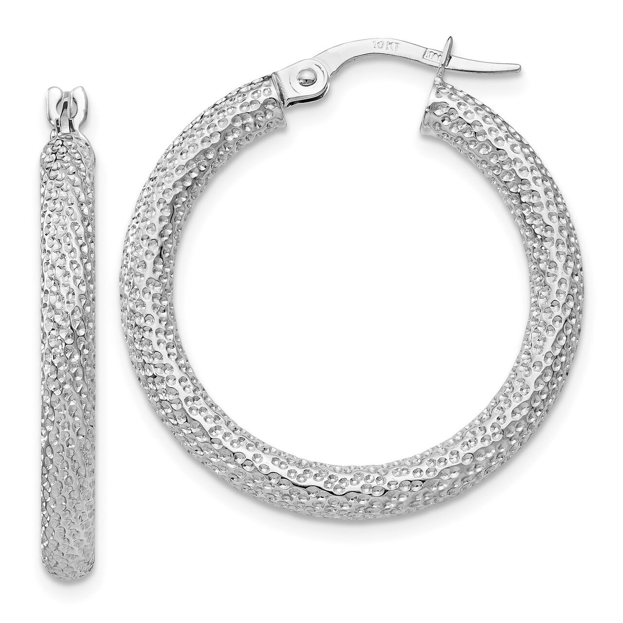 Textured Hinged Hoop Earrings 10k White Gold Polished HB-10LE271