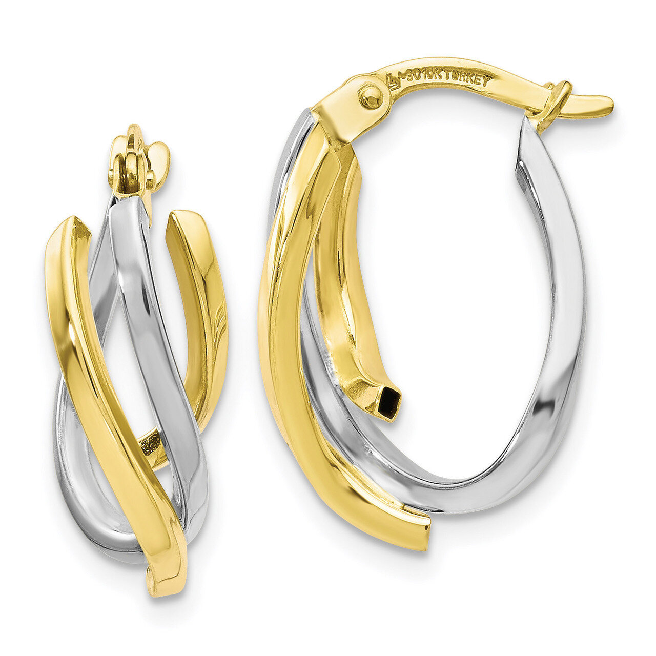 Twisted Hoop Earrings 10k Gold Two-tone Polished HB-10LE284