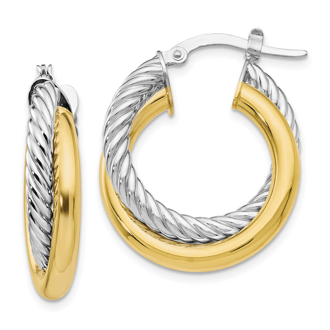 Textured Hoop Earrings 10k Gold Two-tone Polished HB-10LE421