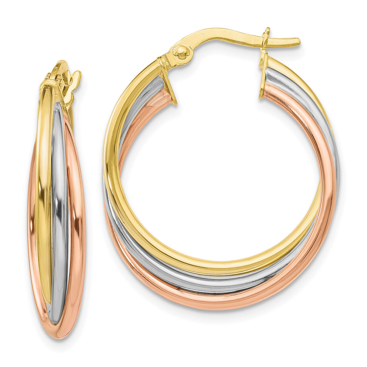 Polished and Textured Twisted Hoop Earrings 10k Tri-color Gold HB-10LE441