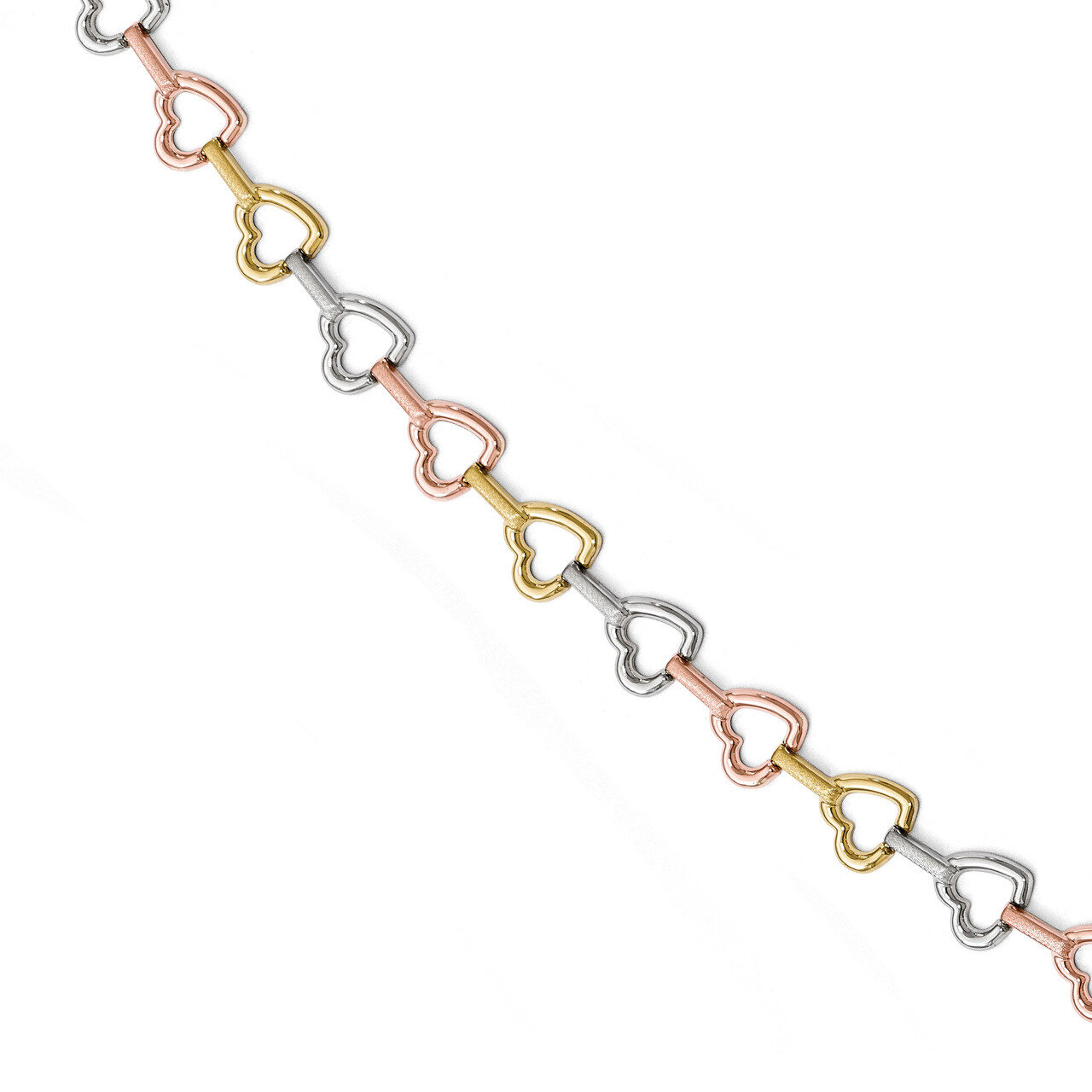 Heart Bracelet 7.5 Inch 10k Tri-color Gold HB-10LF529-7.5